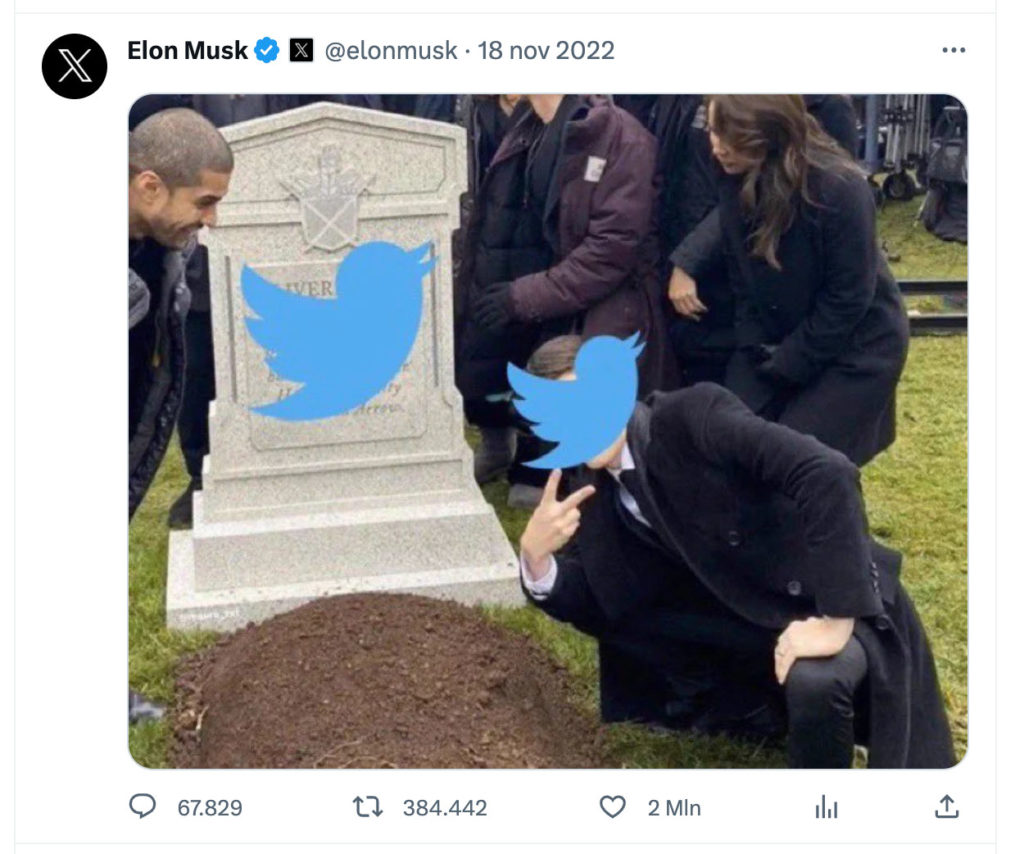 Elon Musk seppellisce l'uccellino di Twitter